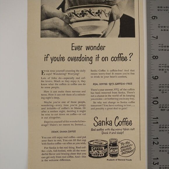 Sanka - Ever wonder if overdoing it on coffee - 1950 Original Retro Vtg PRINT AD - Picture 5 of 7
